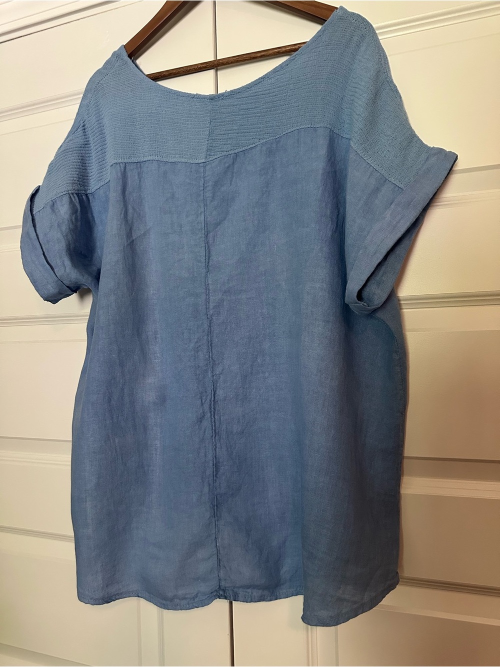 Lungo L’arno Blue Women's Linen Top Short Cuff Sleeve - 2XL - Made in Italy - Picture 6 of 6